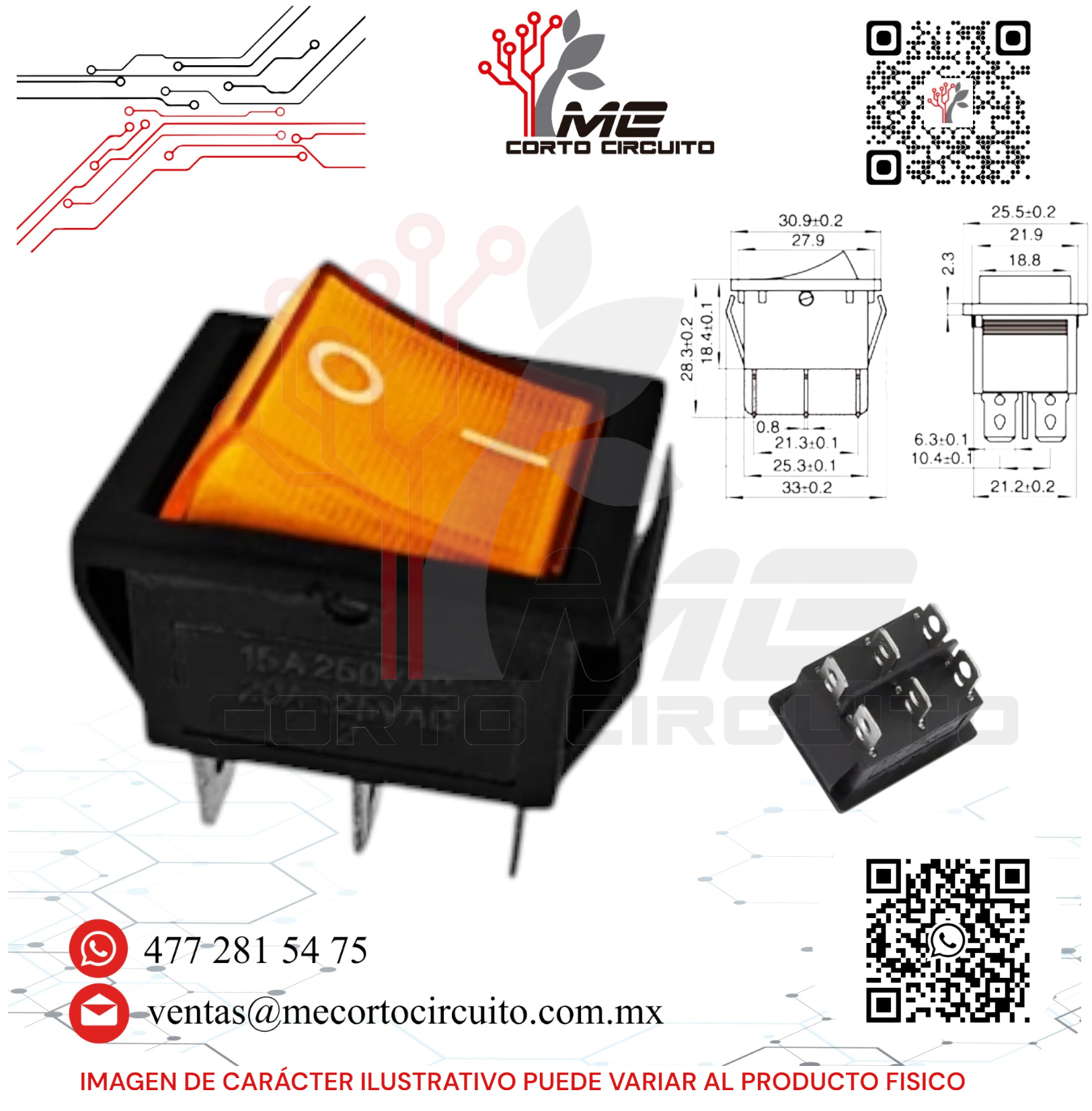 SWITCH ON – OFF 6 PINES CON PILOTO