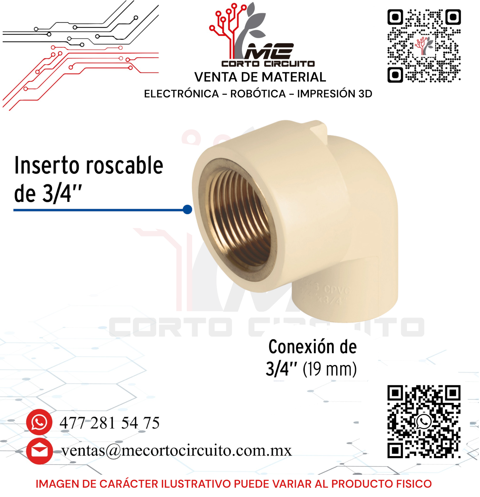 CODO 90° DE CPVC CON INSERTO DE LATON